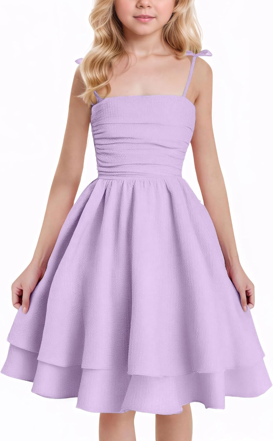 Happy Cherry Girls Dresses Summer Cute Clothes for Teens Casual Spaghetti Strap Swing Smocked A Line Beach Sundress 8-16Y