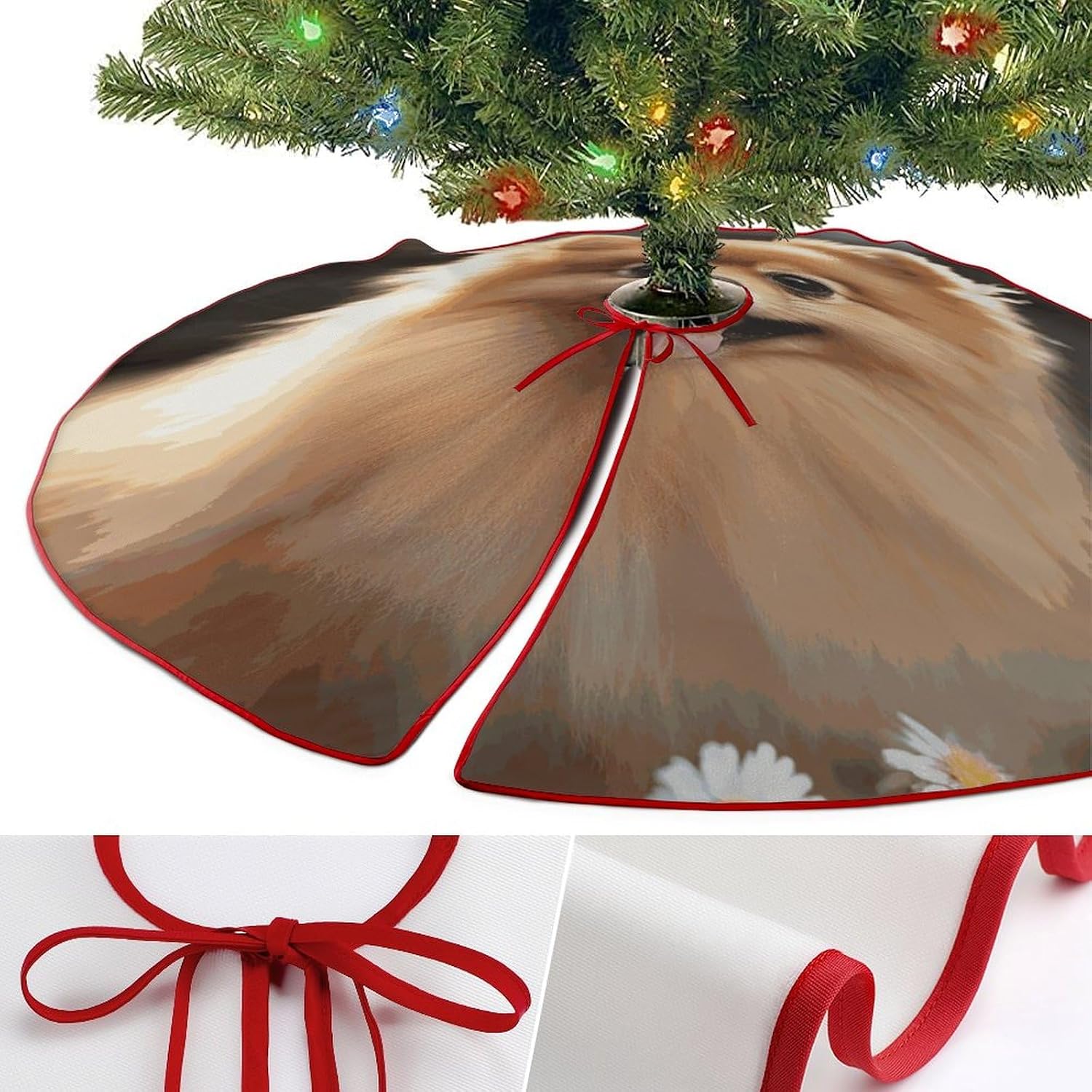Christmas Tree SkirtPomeranian Dogclassic Fashion Tree Skirt Painted Multifunctional Christmas Tree Skirt