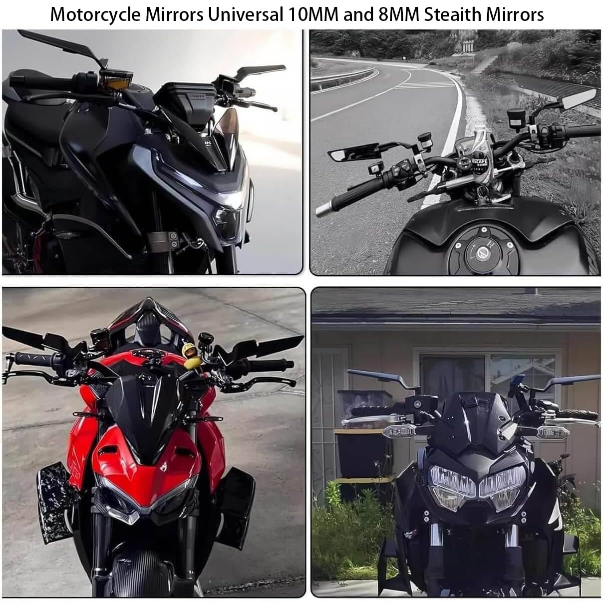 retroviseur moto embout de guidon, rétroviseur moto embout de guidon, rétroviseurs latéraux Stealth Wind pour Z650 Z900 Z1000 Duke 390 790 1290 MT07 MT09