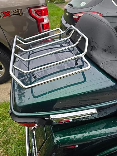 Vista 9 de Portaequipajes cromado para motocicletas, soporte para maletero y maletero compatible con Harley Touring CVO Street Glide Electra Glide Road Glide