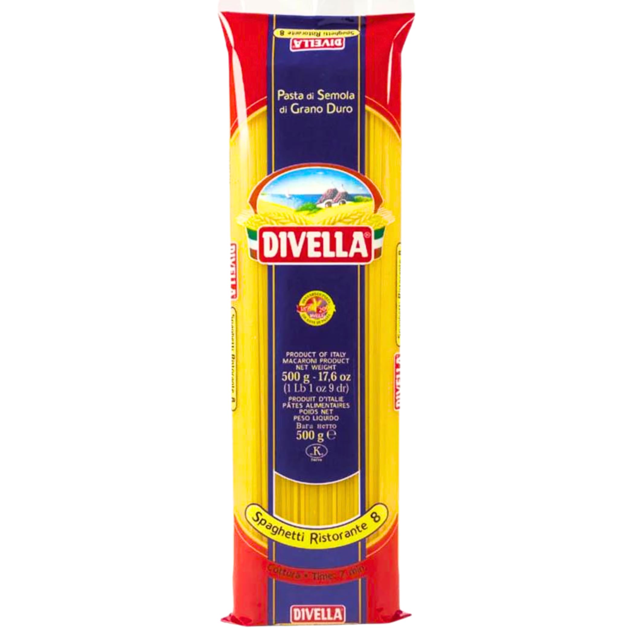 Divella Pasta per spaghetti n. 8, 16 once (confezione da 20) - Autentica pasta italiana fatta con semola di grano duro, consistenza perfetta "Al Dente" per ogni piatto