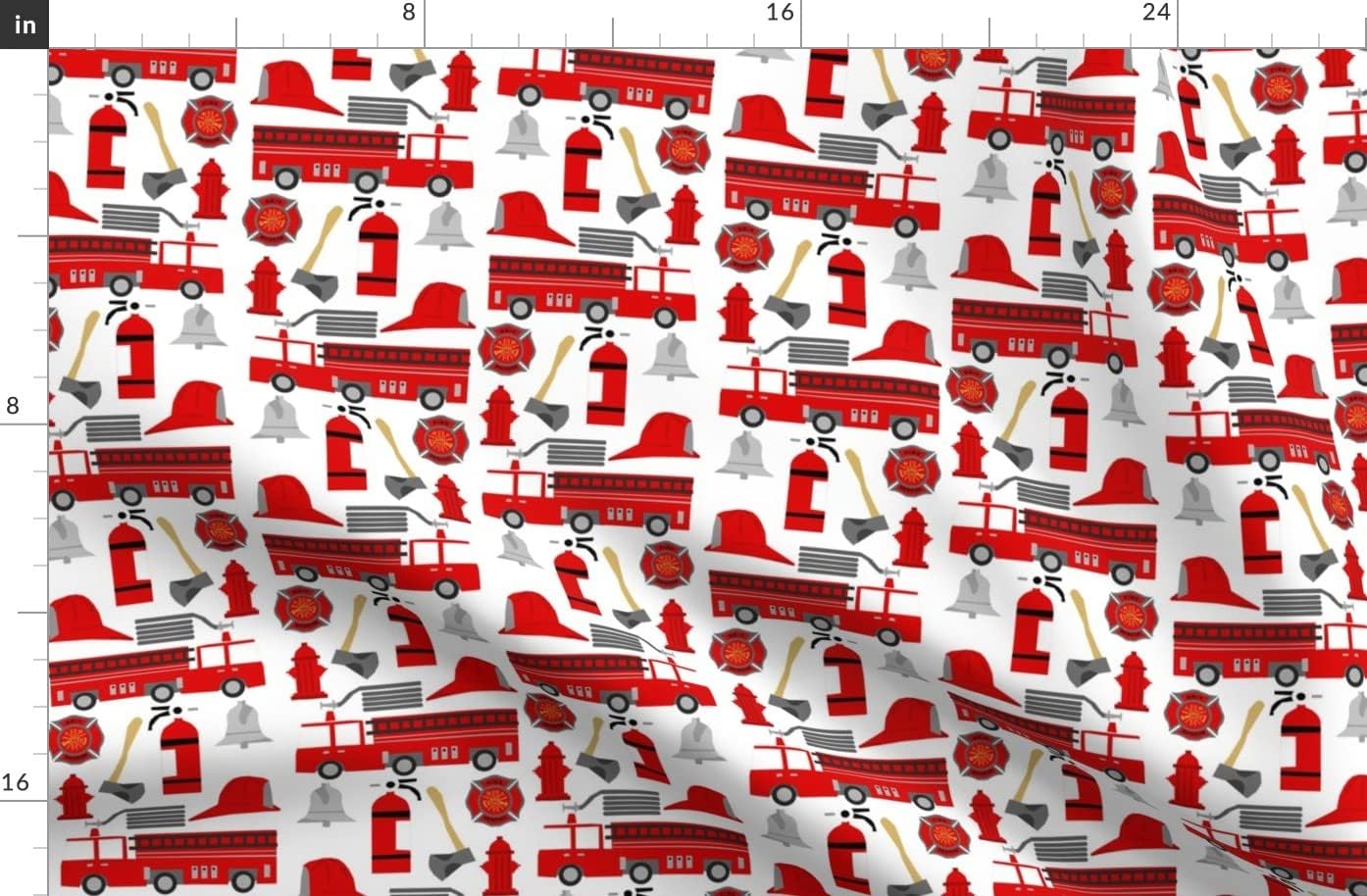 Spoonflower Fabric - Fireman Firetruck Kids Boys Nursery White Printed on Organic Cotton Sateen Fabric by The Yard - Sewing Quilting Apparel Home Decor