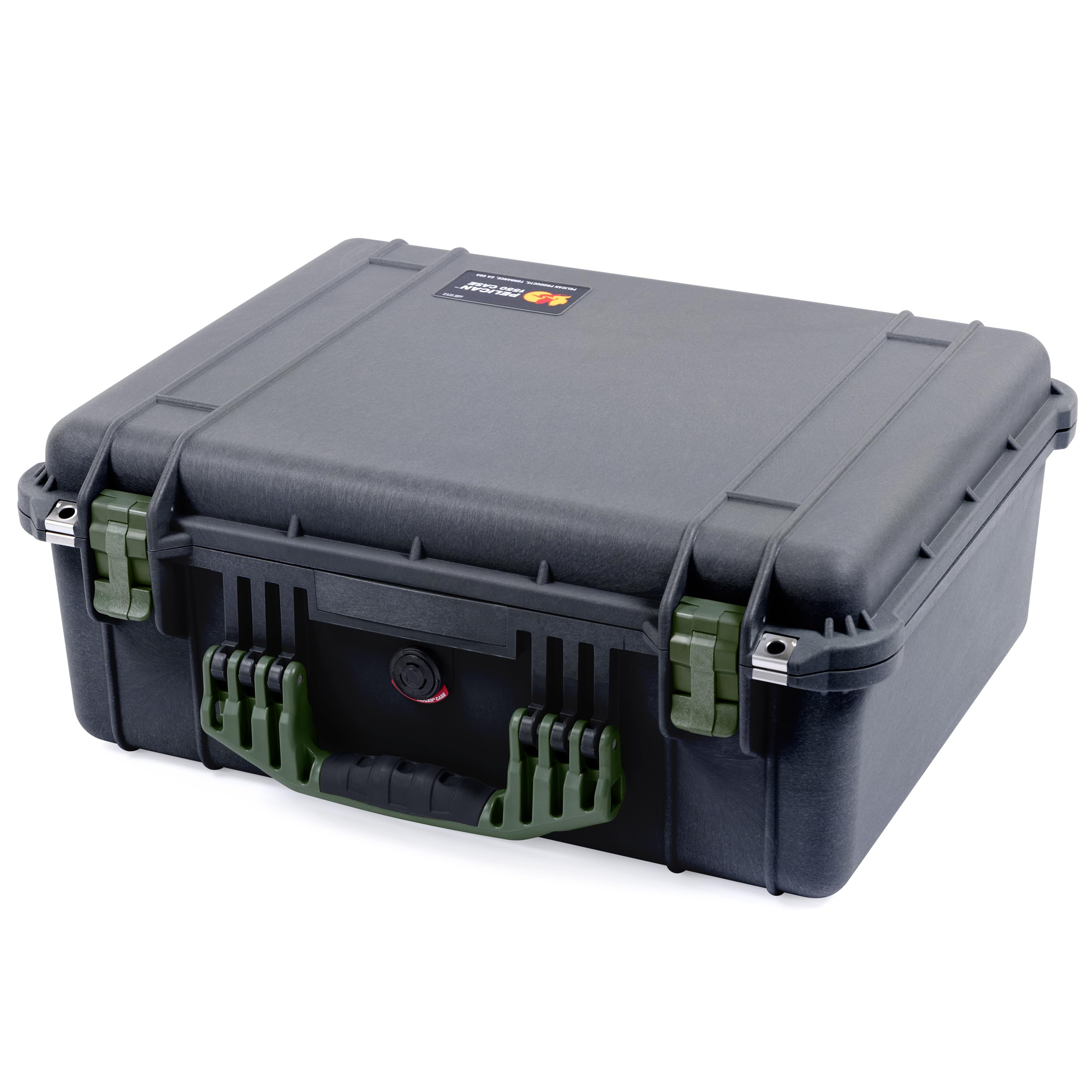 Pelican 1550 Case by ColorCase - Black - Medium Size Waterproof Case with Grey Padded Dividers & Mesh Lid Organizer - OD Green Handles & Latches