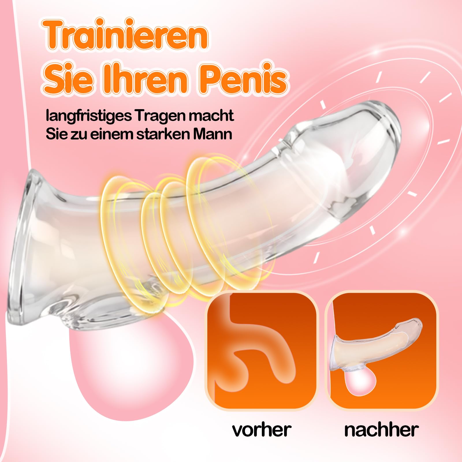 Set di 2 custodie trasparenti per pene da uomo, per allungamento del pene e ritardo, con pene in silicone, per pene, ingrandimento