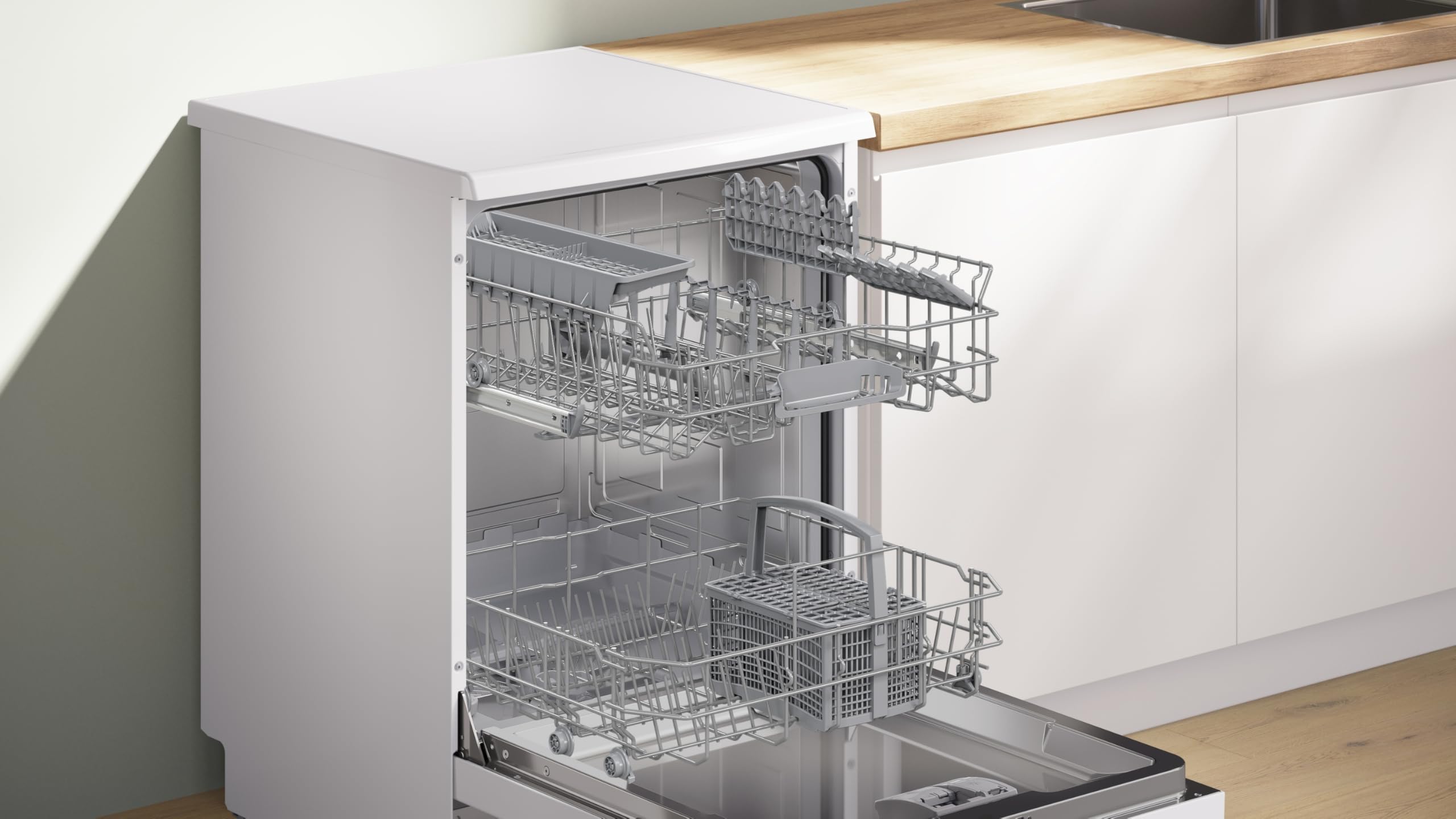 Bosch SMS2HTW08E Serie 2 zmywarka wolnostojąca, 60 cm, Smart Start, potwierdzona wydajność higieniczna, dodatkowe suszenie, ulubiony program, Silence on Demand, AquaStop, Home Connect, biała