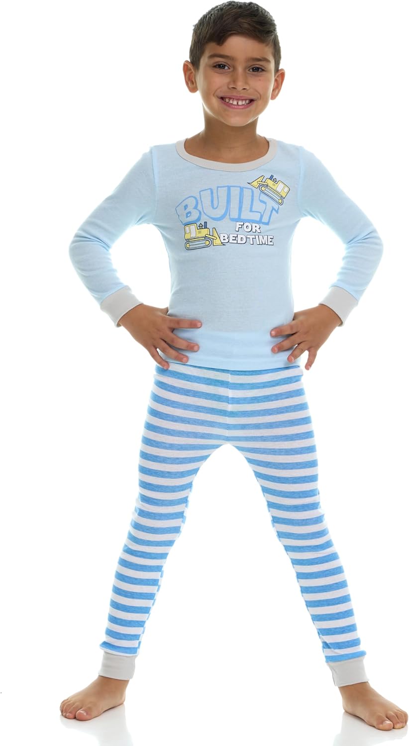 Cudlie Boys’ 4-Piece Pajama Set, Super Comfy Cotton Blend Sleepwear, 2 Tops and 2 Bottoms, Fun Designs – Sizes 12M–5T - Image 2
