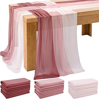 Tudomro 12 Pcs Chiffon Table Runner 10 Ft, 15 x 120 Inch Sheer Wedding D...