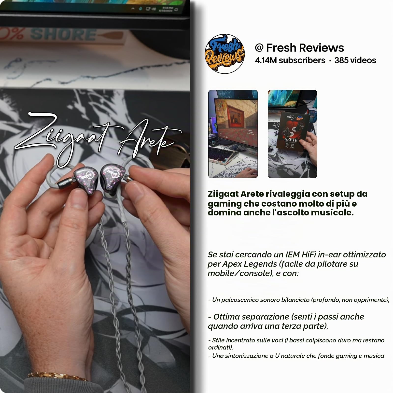 Linsoul ZiiGaat X Fresh Reviews Arete Monitor Intrauricolare, Cuffia Iem Ibrida 1Dd+4Ba, Cuffia Da Gioco Cablata, Monitor Da Studio, Cavo Iem Staccabile Per Musicisti Audiofili (Blu)