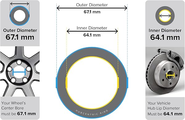 Hubcentric Rings (Pack of 4) - 64.1mm ID to 67.1mm OD - Black Poly Carbon Plastic Hubrings Hub - Only Compatible with Honda Acura with 64.1mm Vehicle Hubs and 67.1mm Wheel Centerbore - 3