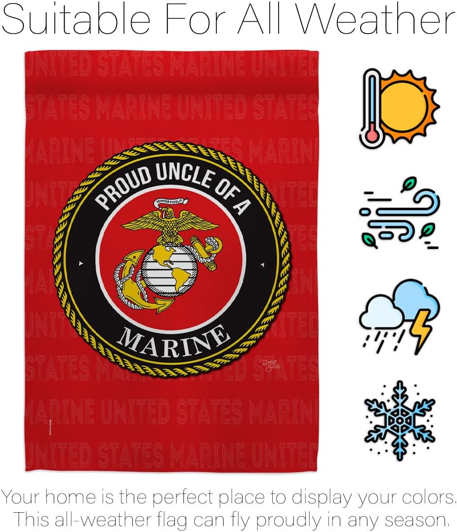 Breeze Decor Proud Uncle Garden Flag Set Wood Dowel Armed Forces Marine Corps USMC Semper Fi United State American Military Veteran Retire Official House Yard Gift Double-Sided, Made in USA