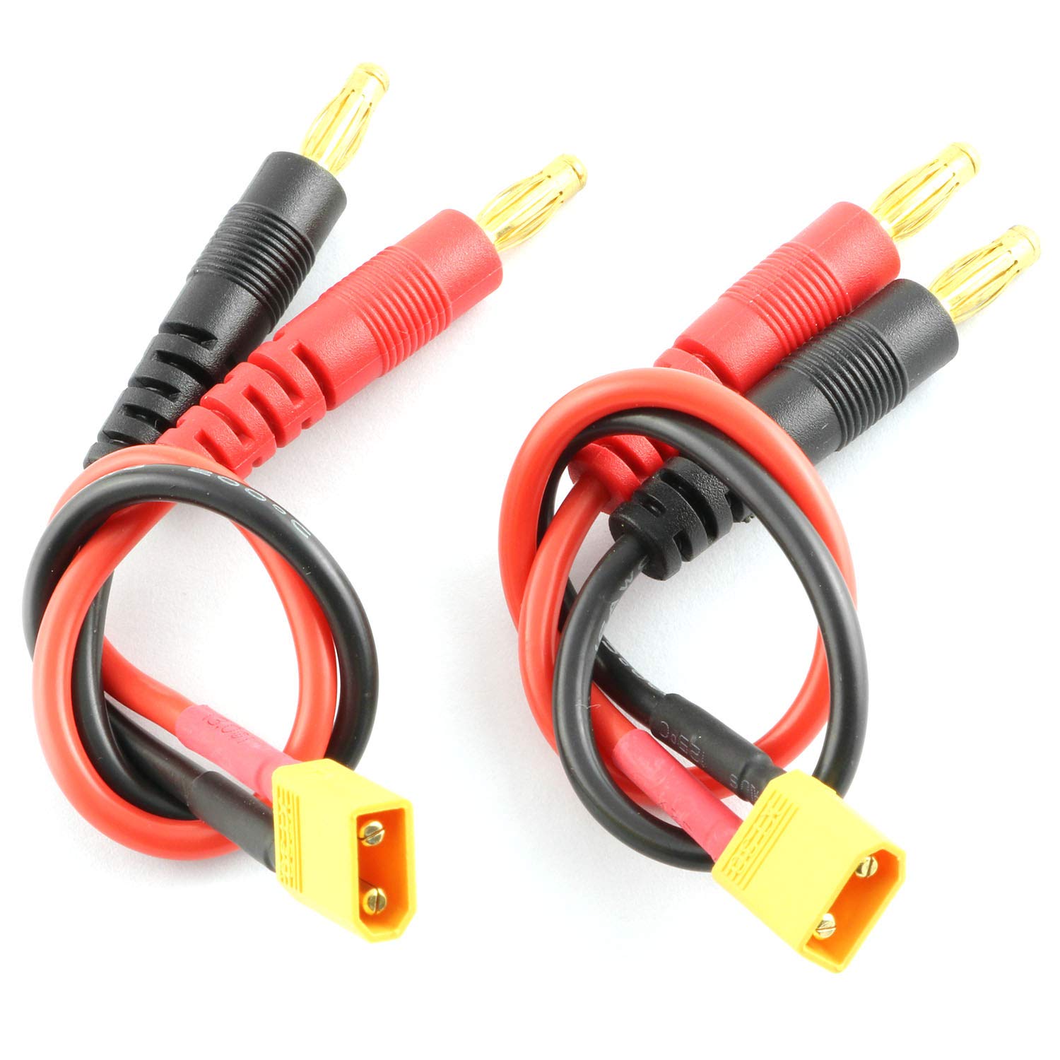 DGZZI 2pcs XT30 Male Plug to 4mm Bullet Banana Connector with 150mm 16AWG Cable for RC Lipo Battery FPV Drone
