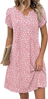Zeagoo Women's Casual Dresses with Pockets Summer Floral V-Neck A-Line Tshirt Dress Short Sleeve Mini Dress Beach Sundress