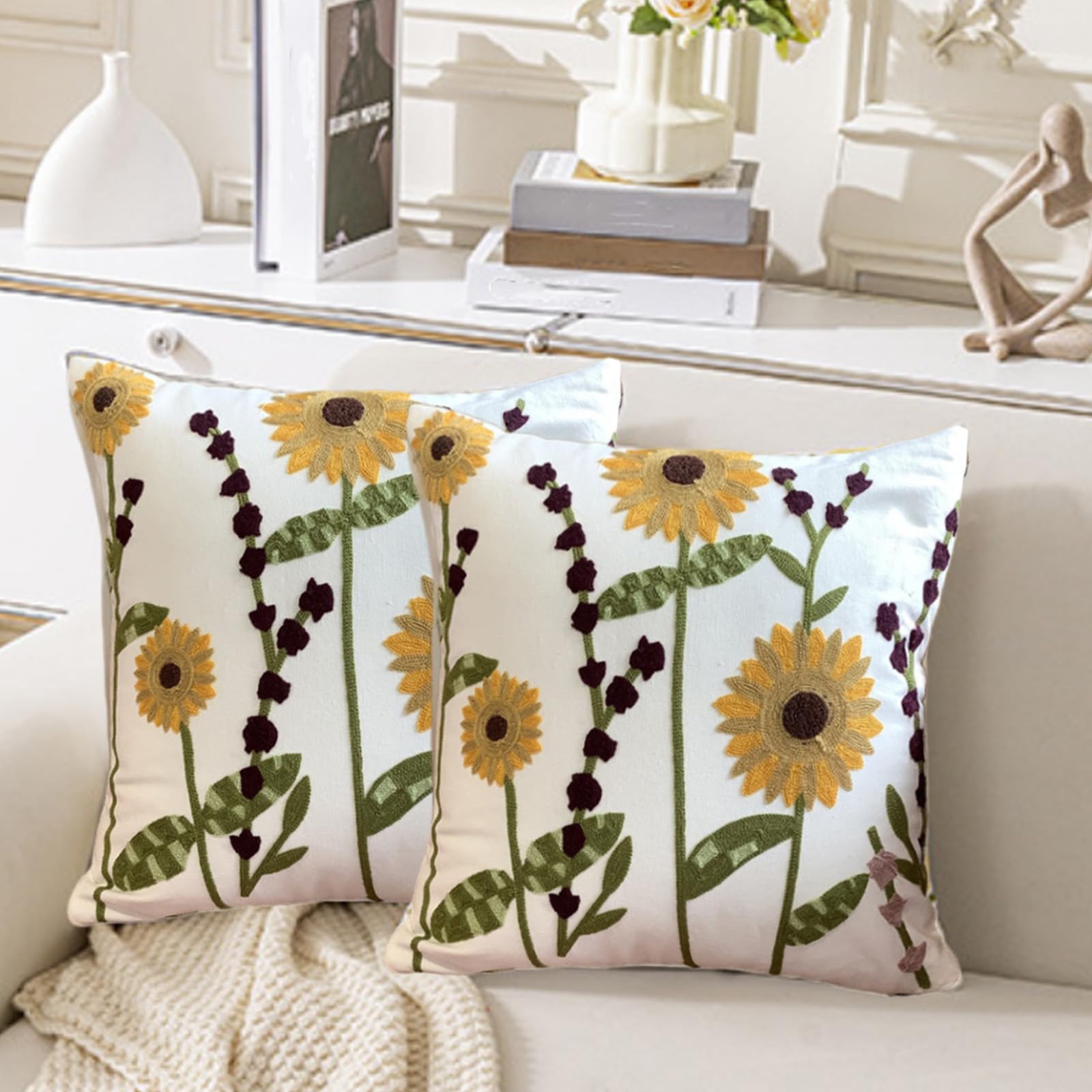 Traziewell 18 X 18 Cushion Covers Floral Decorative Cushion Cover Pack of 2 Soft Square Throw Pillow Case for Modern Homes Couch Sofa Bedroom Living Room T415