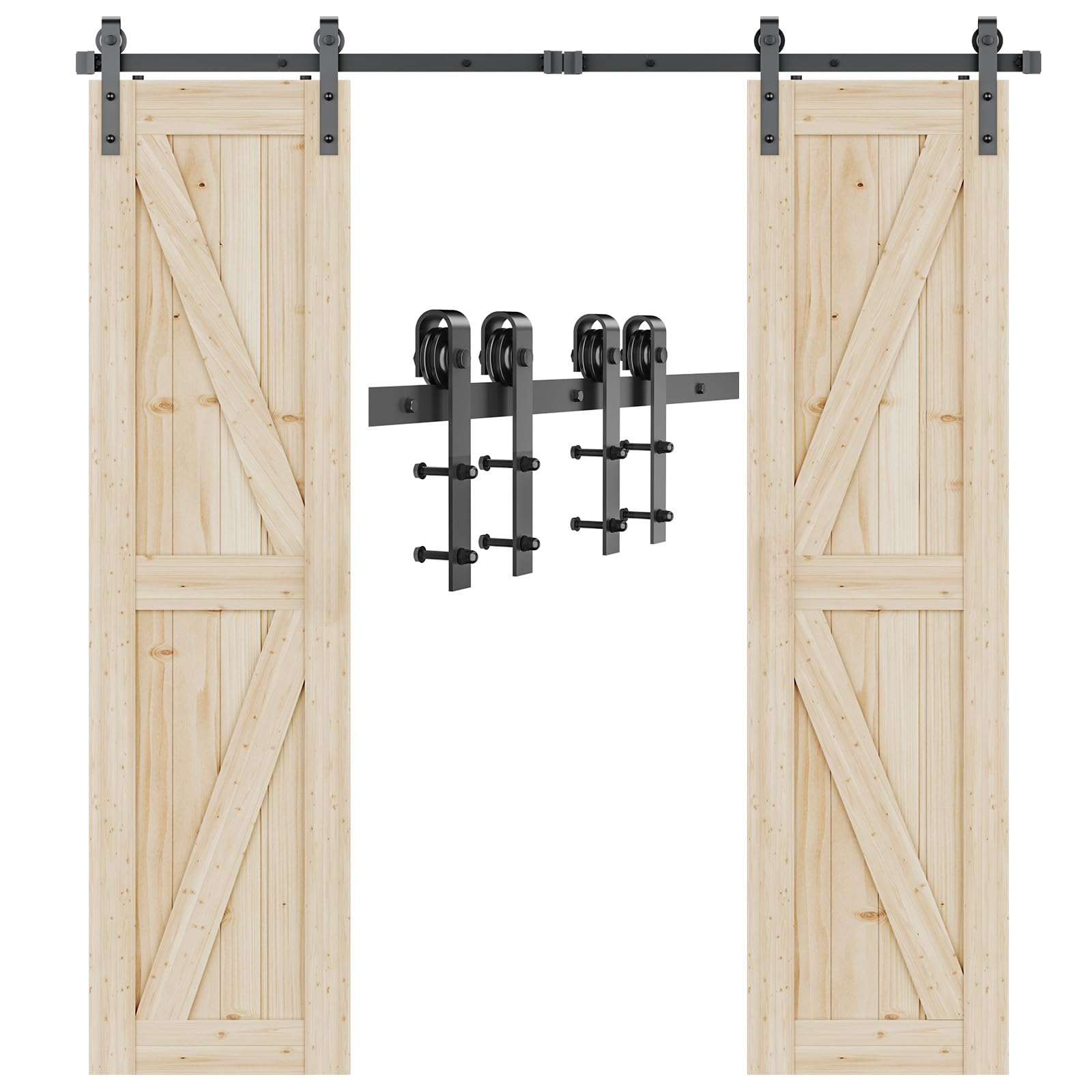 Signstek 12 FT Double Sliding Barn Door Hardware Track Kit, Wood Slab Use, for Garage, Kitchen, Bedroom, Fit 36'' Wide Door Panel-Smoothly and