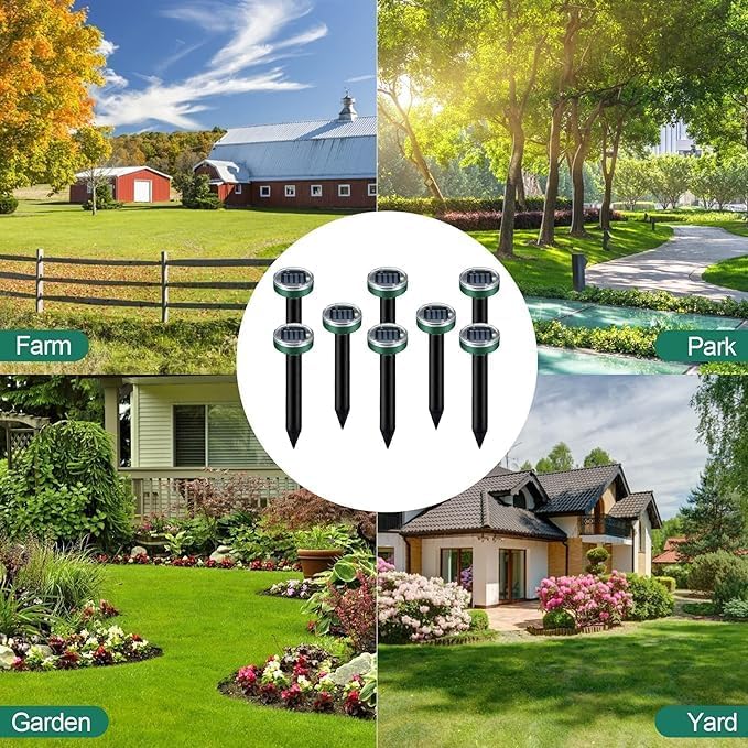 Miniatura 5 de Paquete de 2. Repelente Gopher Ultrasónico alimentado por energía solar  Fácil de usar repelente solar de topos ultrasónico  Estacas repelentes