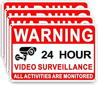 4 Pack Video Surveillance Signs, 8 x 12 Inch Aluminum Camera Signs, CCTV Security Camera Sign, Made Of Reflective Material, Durable, Weatherproof, Easy To Install, Suitable For Home/Business Use