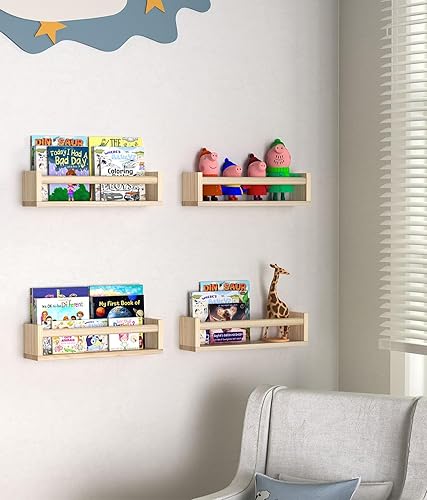 Miniatura 5 de Estantes flotantes para pared, juego de 4 estantes para libros de guardería, estante para libros para niños, perfecto para habitación de niños,
