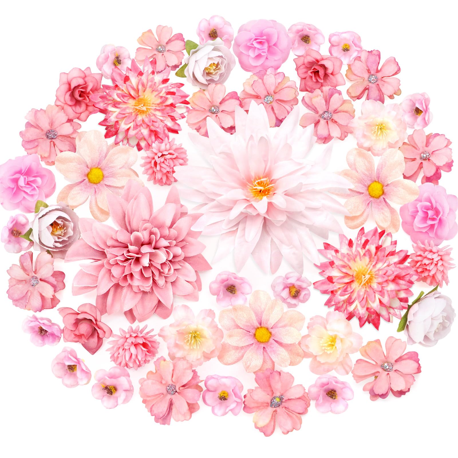 MOTONG 30-50 PCS Artificial Flowers for Cake Decoration-Fake Flower Heads for Cake Decorations Pink Flowers for Cakes Decorative Bridal Bouquet Flower Wall Panel Party Wedding