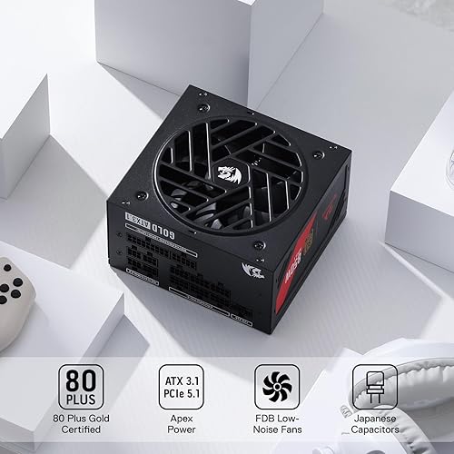 Miniatura 46 de Redragon Fuente de alimentación RGPS-850W 80+ Gold de 850 vatios con ATX 3.1 y PCIe 5.1 totalmente modular, cable de 12VHPWR incluido, condensadores