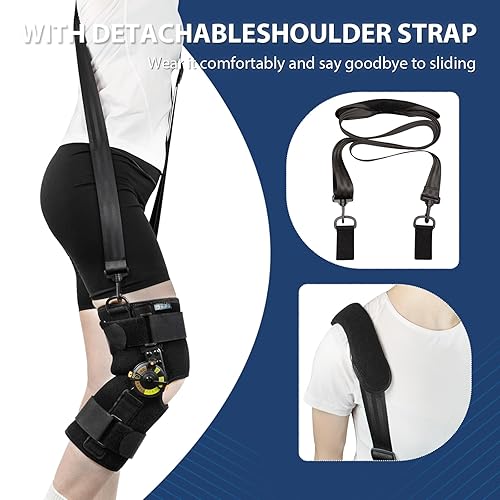 Miniatura 6 de Nvorliy Rodillera ortopédica con bisagras con correa para el hombro, rodillera de bloqueo, inmovilizador de rodilla de metal con estabilizadores