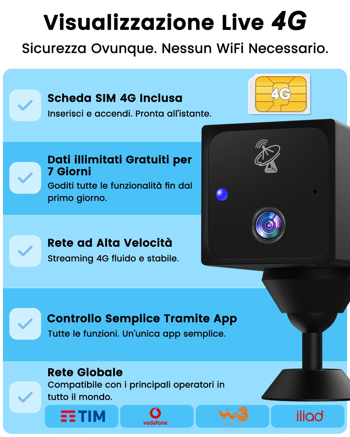 UCOCARE Telecamera con SIM, Telecamera con SIM 4G da Esterno, 4MP HD Mini Dash Cam Auto senza Fili, Batteria 5200mAh, Rilevamento Movimento Radar, Visione 160°, Visione Notturna