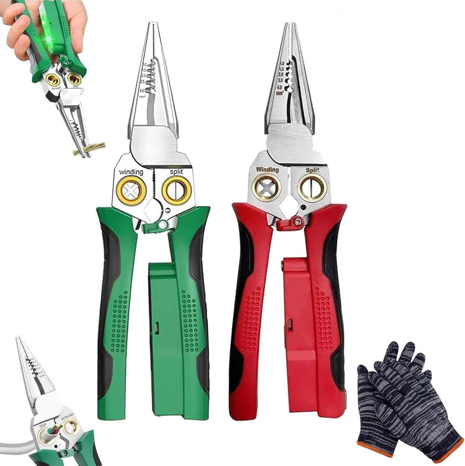 8-in-1 Tool, 8 in 1 Wire Stripper with Voltage Tester, 8-in-1 Heavy Duty Wire Stripper Pliers, for Wire Cutting Stripping Crimping Repair Tool (Green+Red)
