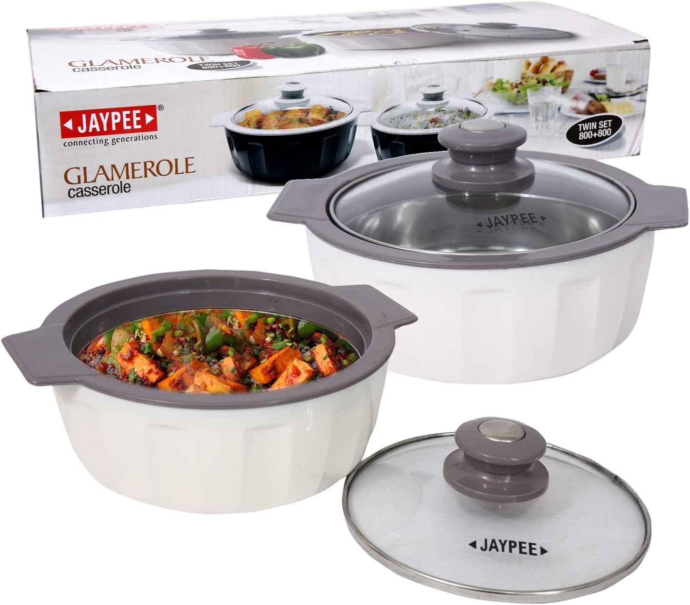 Jaypee Plus Stainless Steel Casserole Glamerole Twin Set White