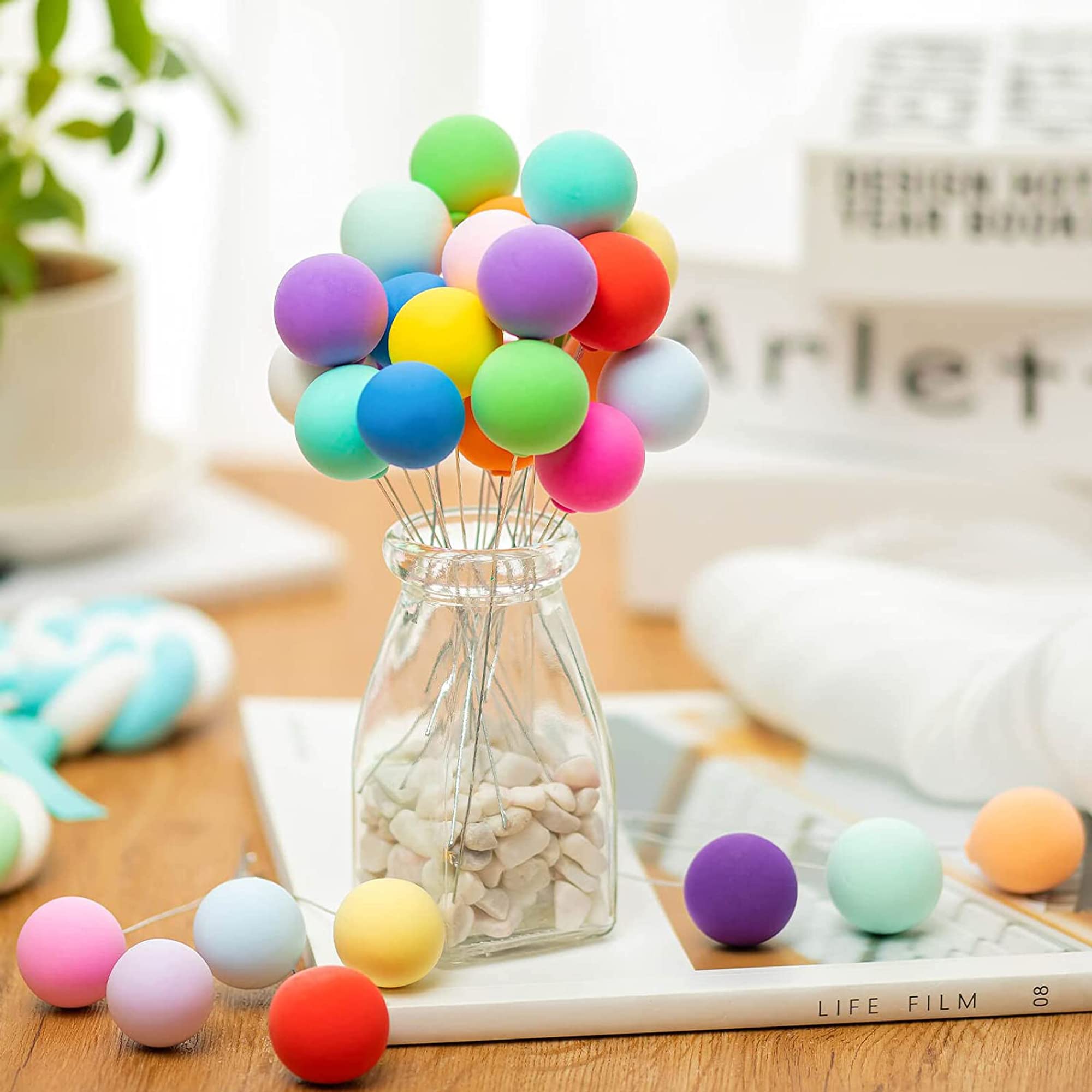 HAOBIN 32 Pièces Toppers De Gâteau Ballon – Cupcakes Déco Arc-en-Ciel, Boules Pour Gâteau DIY, Anniversaire, Mariage (8 Couleurs)