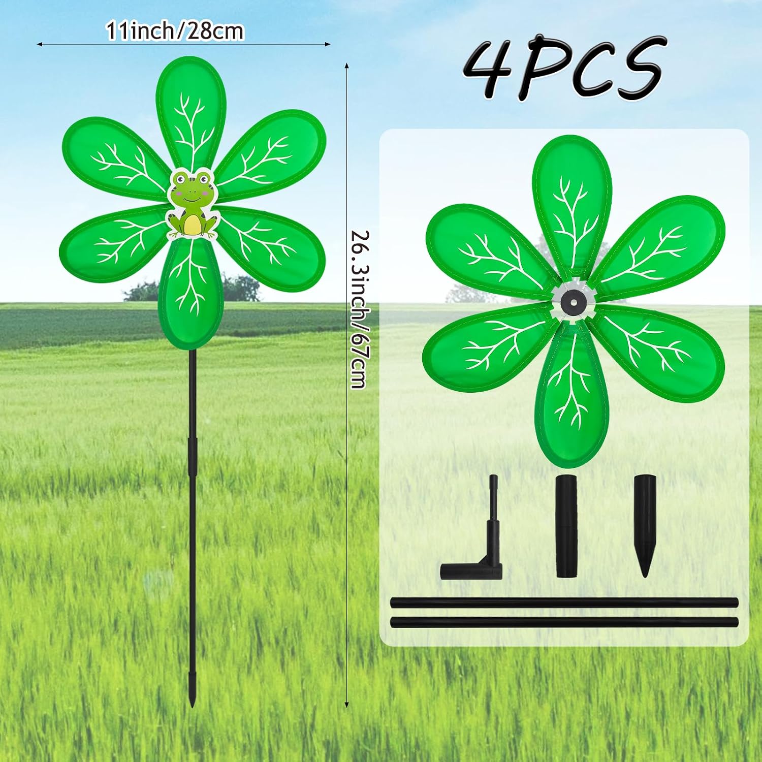 4PCS Colorful Outdoor Wind Spinners, 11inch Garden Windmill Spinner, Butterfly and Frog Pattern Whirligigs Wind Spinner, DIY Pinwheel Craft Lawn Courtyard Outdoor Decoration