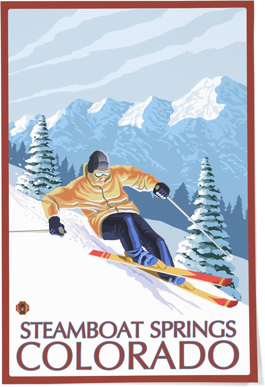 Lantern Press 24x36 Inch Giclee Art Print Wall Decor, Steamboat Springs, Colorado, Downhill Skier