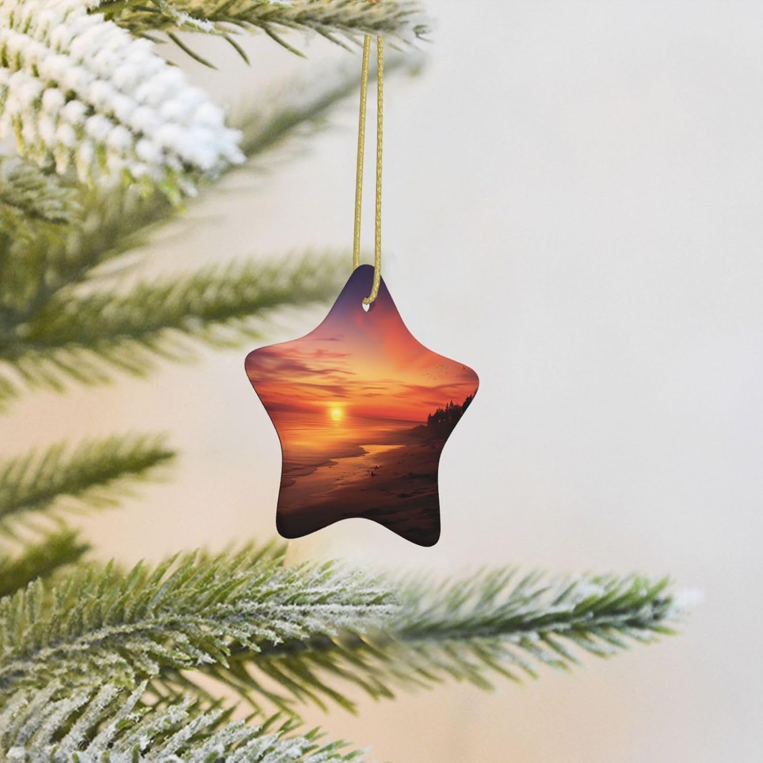 Christmas Ornaments Ceramic Star Shaped Christmas Hanging Ornament Double-Sided Dusk Print Christmas Tree Pendants for Xmas Tree Fireplace Party Holiday Wedding