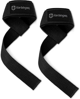 Harbinger Padded Cotton Lifting Straps with Neotek Wrist Pads - 21.5" Long, 1.5" Wide for Secure Grip & Wrist Cushioning