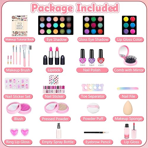 Miniatura 2 de Hollyhi Juego de 59 piezas de maquillaje para niñas, juego de juguetes de maquillaje lavables para disfrazarse, juego de tocador de belleza con