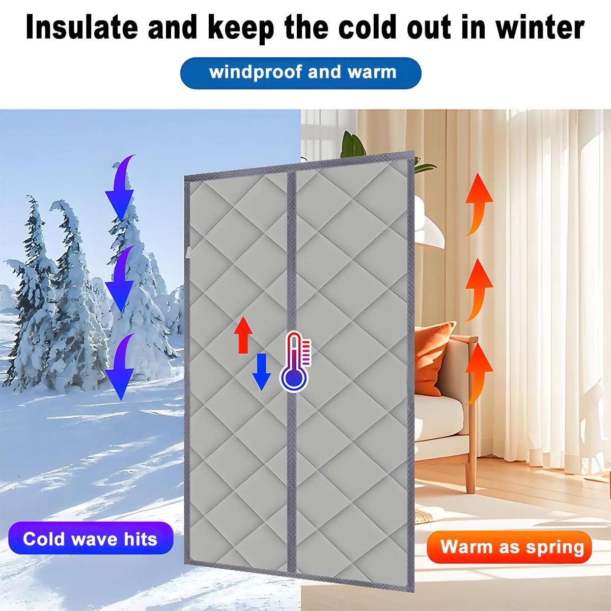 Rideau isolant thermique pour porte, Rideau de porte à isolation thermique magnétique en marron et gris, plusieurs tailles(Brown,140 * 220cm(55"x87"))
