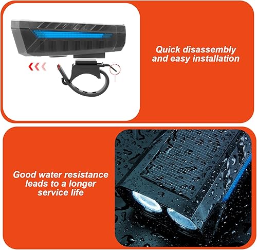 Miniatura 5 de Luz delantera para bicicleta, luces USB y luz solar recargable frontal con bocina súper brillante impermeable 3 modos de linterna para ciclismo