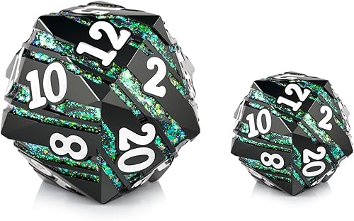 Miniatura 10 de D20 D&D Dice DNDND - Troquel metálico grande de 1.299 in de 20 caras con hermosa caja de regalo para Calabozos y Dragones (rayas coloridas)