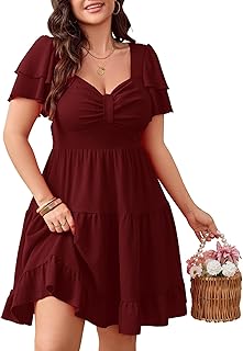 Women's Plus Size Summer Dresses Short Sleeve Sweetheart Neckline A Line Cocktail Boho Cute Mini Short Dress