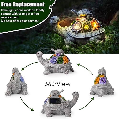 Miniatura 3 de Lhocm Decoración de jardín de tortuga solar mejorada regalos de tortuga para mamá de hija, decoración al aire libre estatua de tortuga para patio,