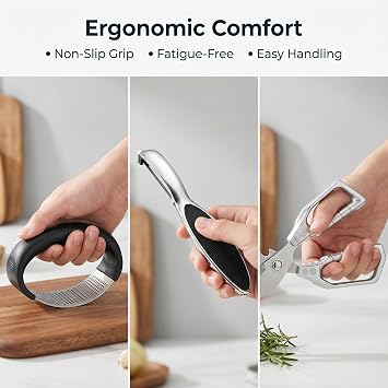 13-Piece Kitchen Gadget Set (Includes Storage Basket) Featuring Kitchen Shears, Knife Sharpener, Peeler, Dough Scraper, Funnel, and Anti-Scald Tongs A Complete Set of Cooking and Food Prep Tools