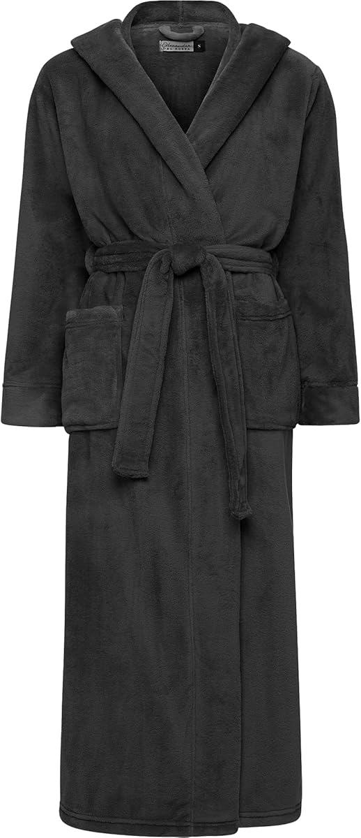 Alexander Del Rossa Plush Fleece Robe for Women, Long Hooded Bathrobe with Hood, Plus Size