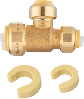 EFIELD Push-Fit Fitting 3/4" X 1/2" X 1/2" Tee to Connect Pex, Copper, CPVC Pipe with Two Size Disconnect Tool Clips