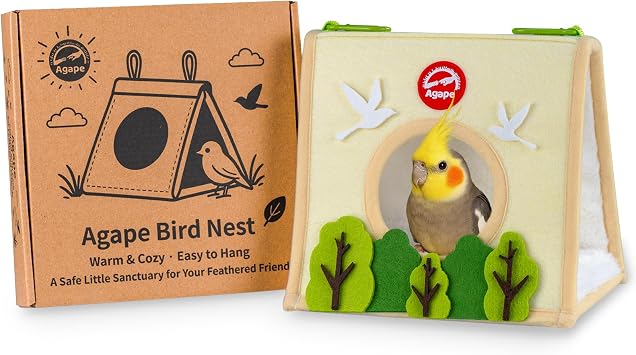 Agape Warm Bird Nest Hammock for Cage, Plush Bird Bed House Hideaway Hut, Birdcage Accessories for Parakeet, Budgie, Cockatiel, Lovebird, Conure, Aviary, Bird Playstand for Cages, Nido para Pajaros