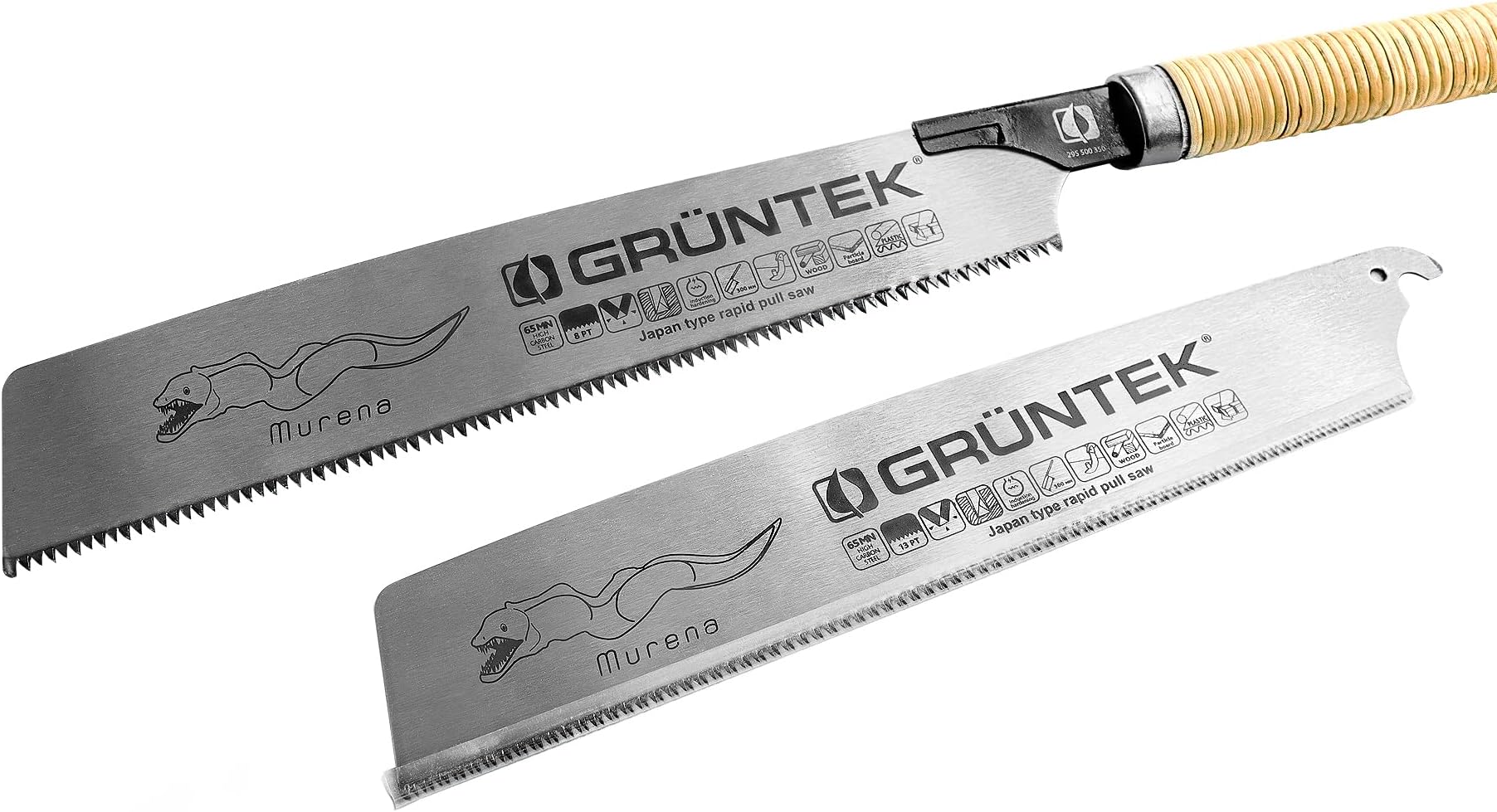 GRÜNTEK MURENA Dozuki Japanese Pull Saw - Modernized 300mm with 2 Interchangeable Blades for Coarse & Fine Cutting - Lightweight & Precise Hand Saw