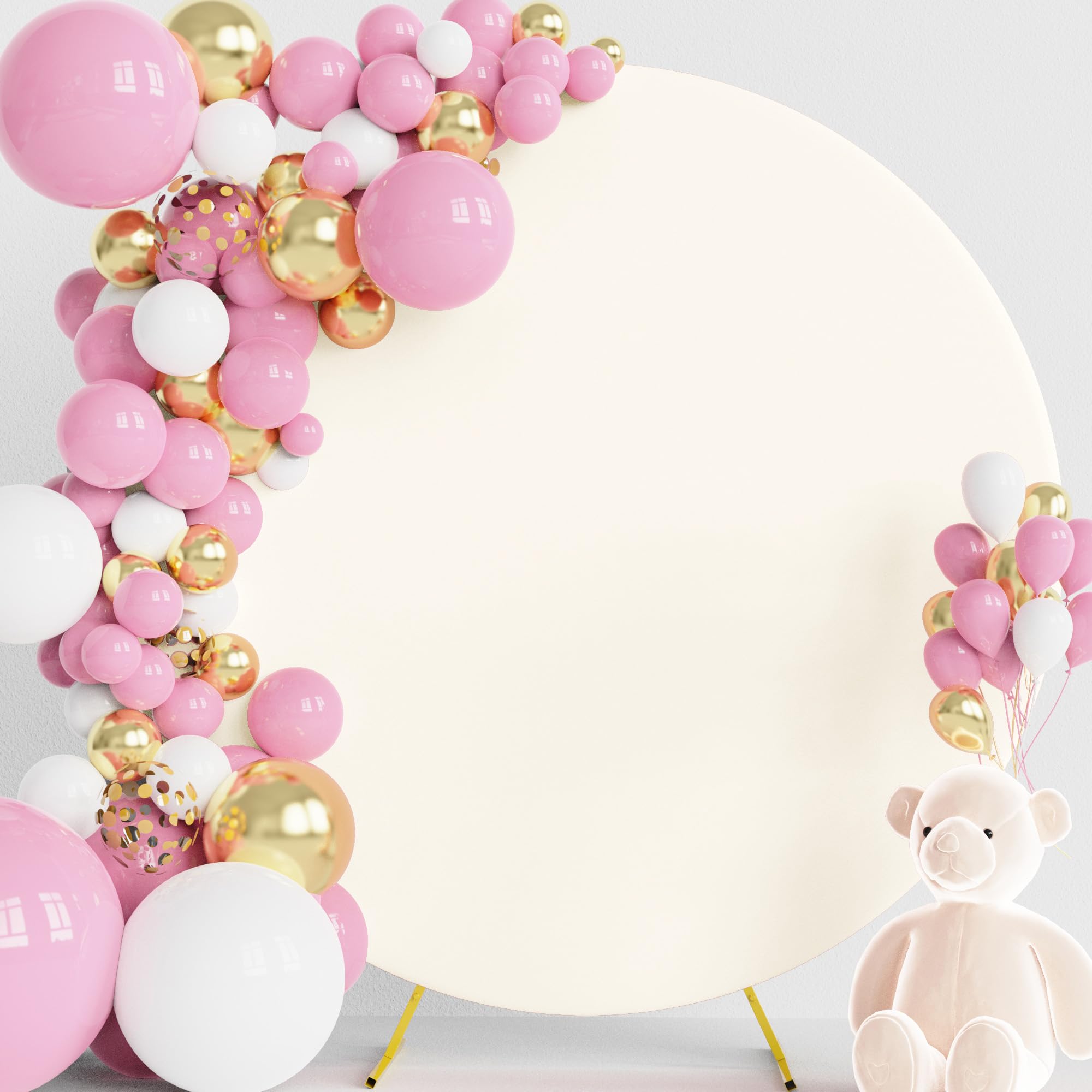 Wokceer 6.6FT Round Backdrop Cover Round Arch Covers Ivory Spandex Circle Balloon Arch Backdrop Cover for Wedding Birthday Party Baby Bridal Shower
