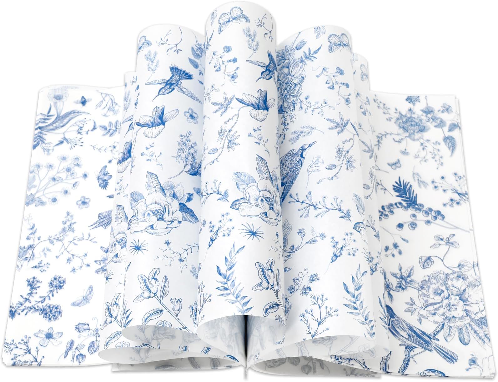 JarThenaAMCS 150Pcs Blue Floral Wax Paper Chinoiserie Bird Flower Deli Wrap Sandwich Wrap Tissue Waterproof Oil-Proof Picnic Liners for Party Kitchen Supplies, 9.8 x 8.3 Inch