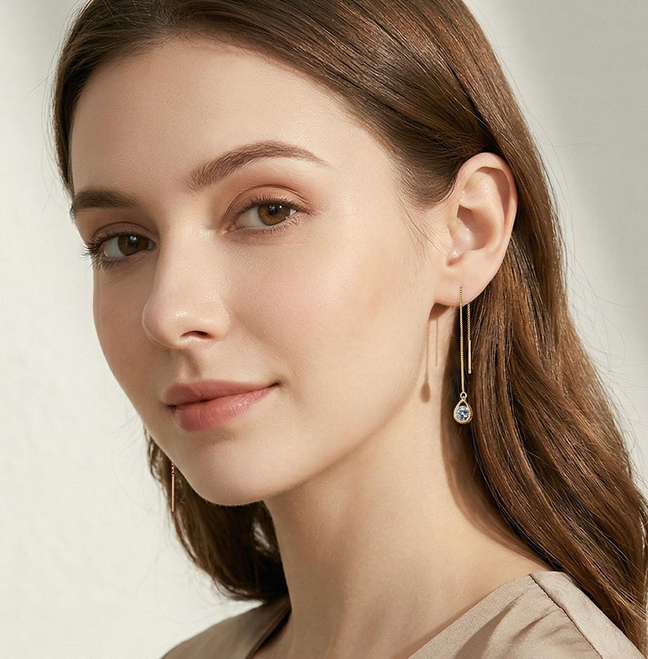 Reffeer Solid 925 Sterling Silver CZ Droplet Chain Dangle Earrings for Women Teen Girls Tassel Dangle Earrings Threader