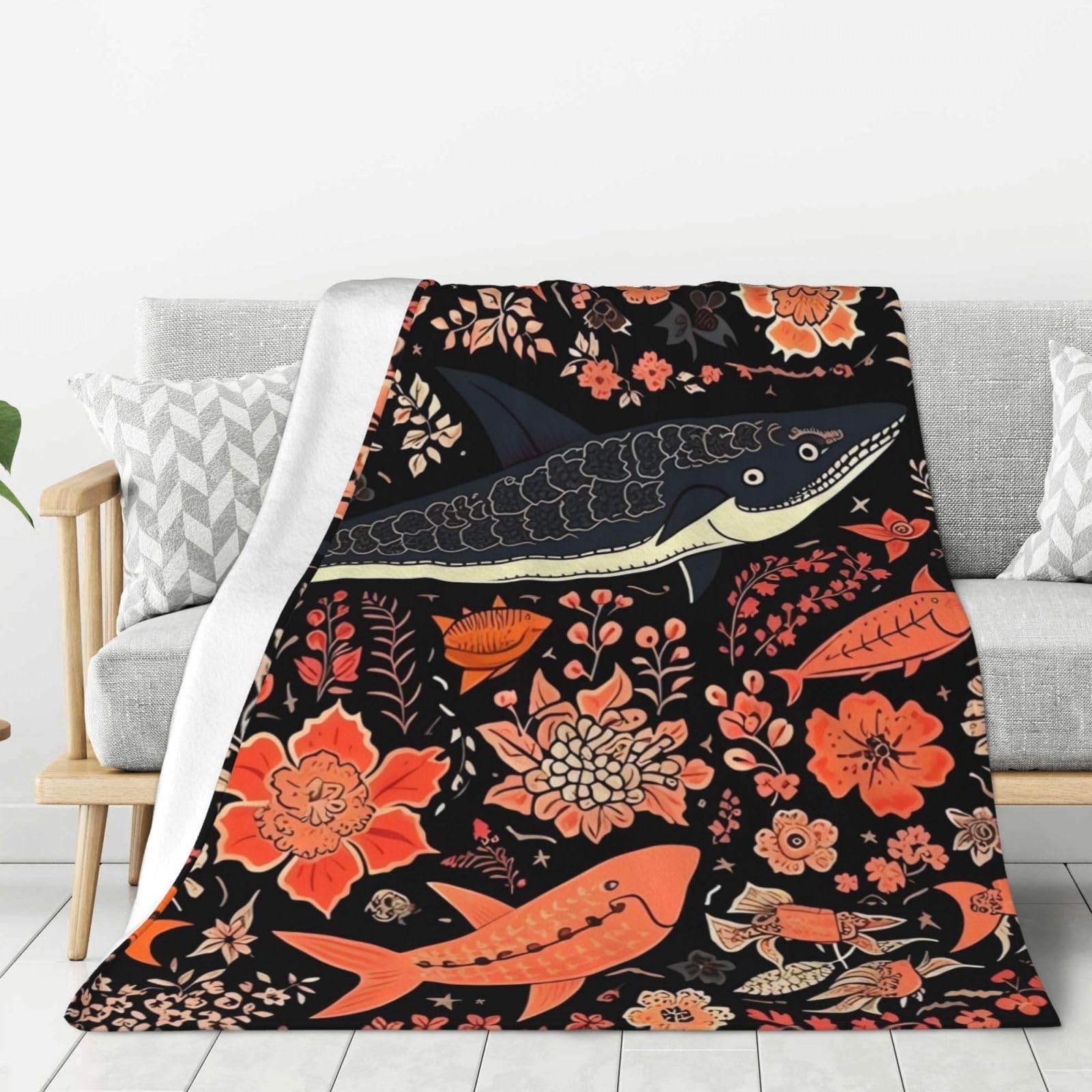 Couverture en flanelle requin ultra douce et chaude pour lit et sofa toutes saisons