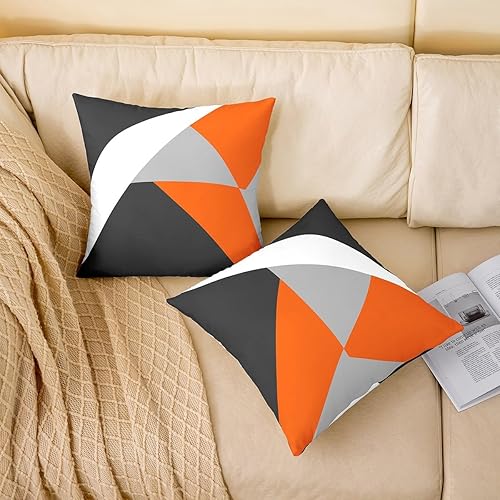 Miniatura 2 de Feelyou Juego de 2 fundas de almohada geométricas con líneas de rayas, geométricas, gris, naranja, negro, para decoración del hogar, sala de estar,