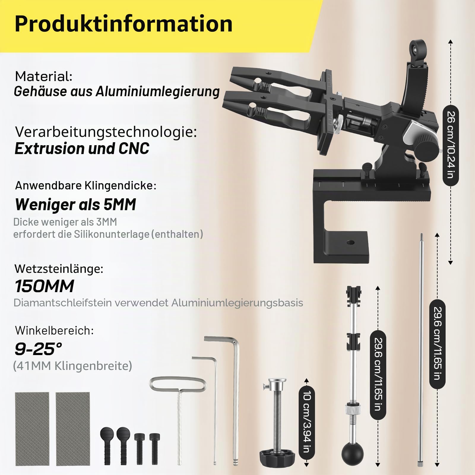 Präzisions Messerschärfe, Manuelles Messerschärfsystem aus CNC Aluminium mit 360° Flip & zweiseitiger Steinklemme Inkl 6 Schleifsteine (240-8000#) & Stabiler Tischklemme