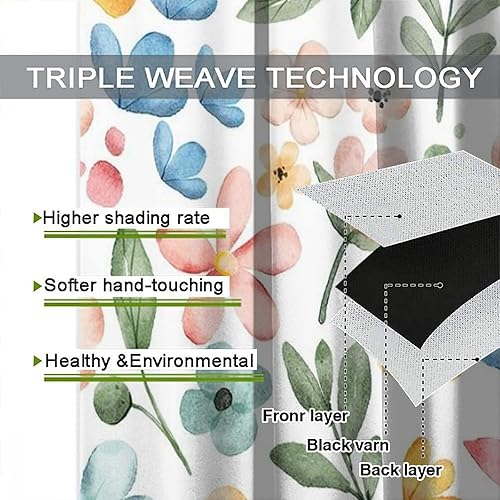 Miniatura 269 de Retro 70s Floral Blackout Window Curtains, Watercolor Flower Plant Rustic Modern Style Pattern Window Drapes, for Bedroom Living Room 42x45in 2